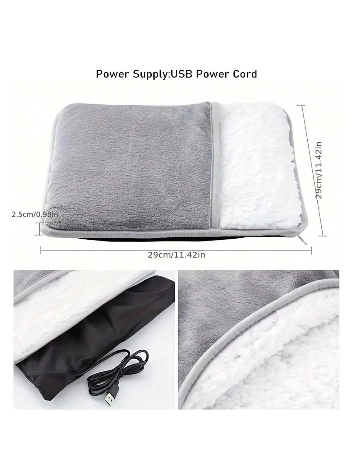 1pc USB Heated Footbed Washable Fleece Electric Footbed For Home Warm Slippers