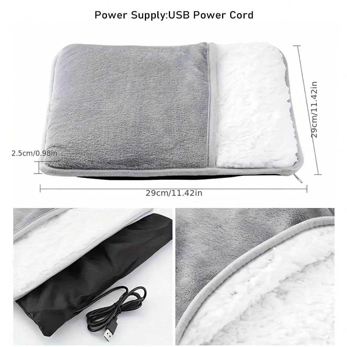 1pc USB Heated Footbed Washable Fleece Electric Footbed For Home Warm Slippers