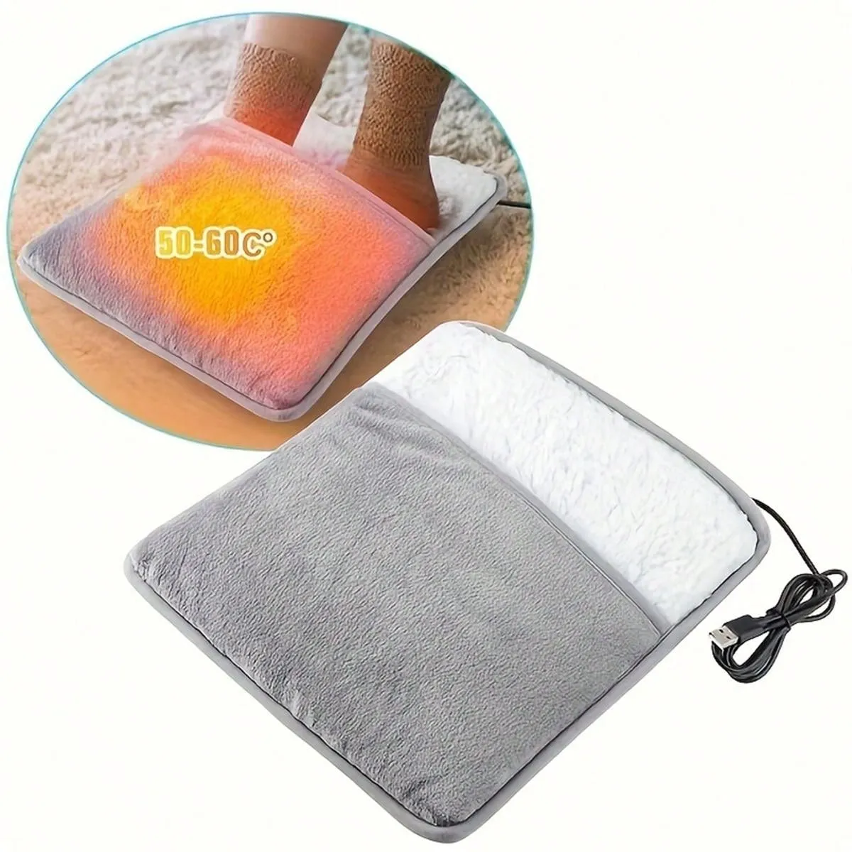 1pc USB Heated Footbed Washable Fleece Electric Footbed For Home Warm Slippers