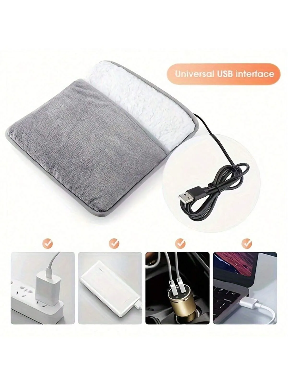 1pc USB Heated Footbed Washable Fleece Electric Footbed For Home Warm Slippers