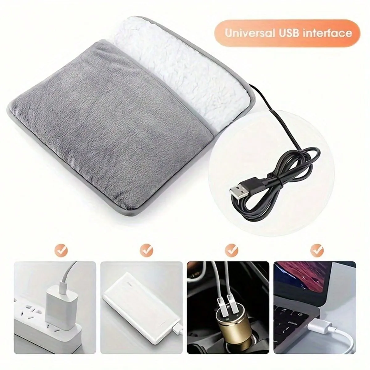 1pc USB Heated Footbed Washable Fleece Electric Footbed For Home Warm Slippers