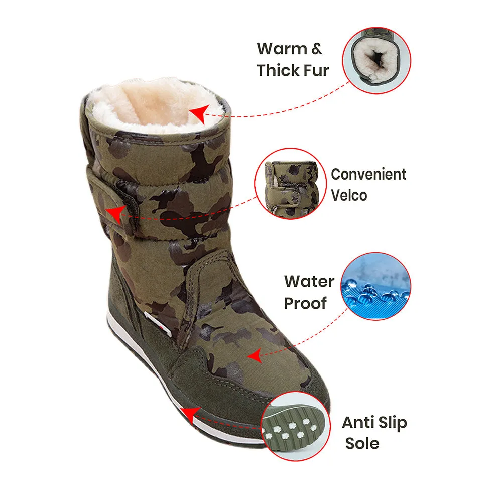 Army Green Waterproof Winter Snow Boots for Kids for Minus degree temperature