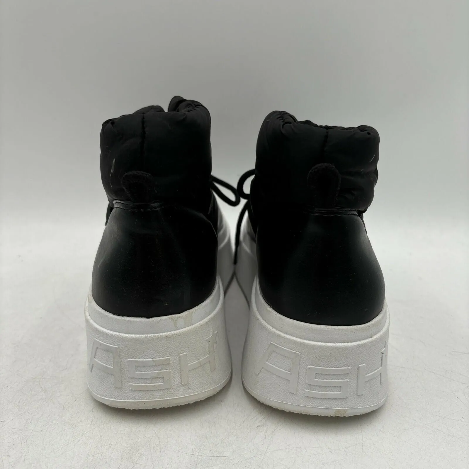 ASH “Millie S” Black Puffy Nylon Round To Lace Up Platform Snow Boots, Women 39 - Very Good