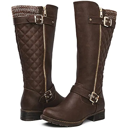 Brown Quilted Riding Boots