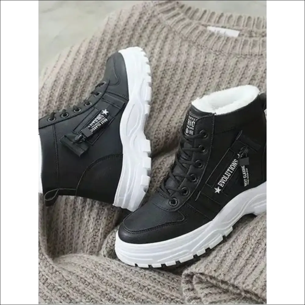Chic Decorative Zipper Round Toe Platform Boots