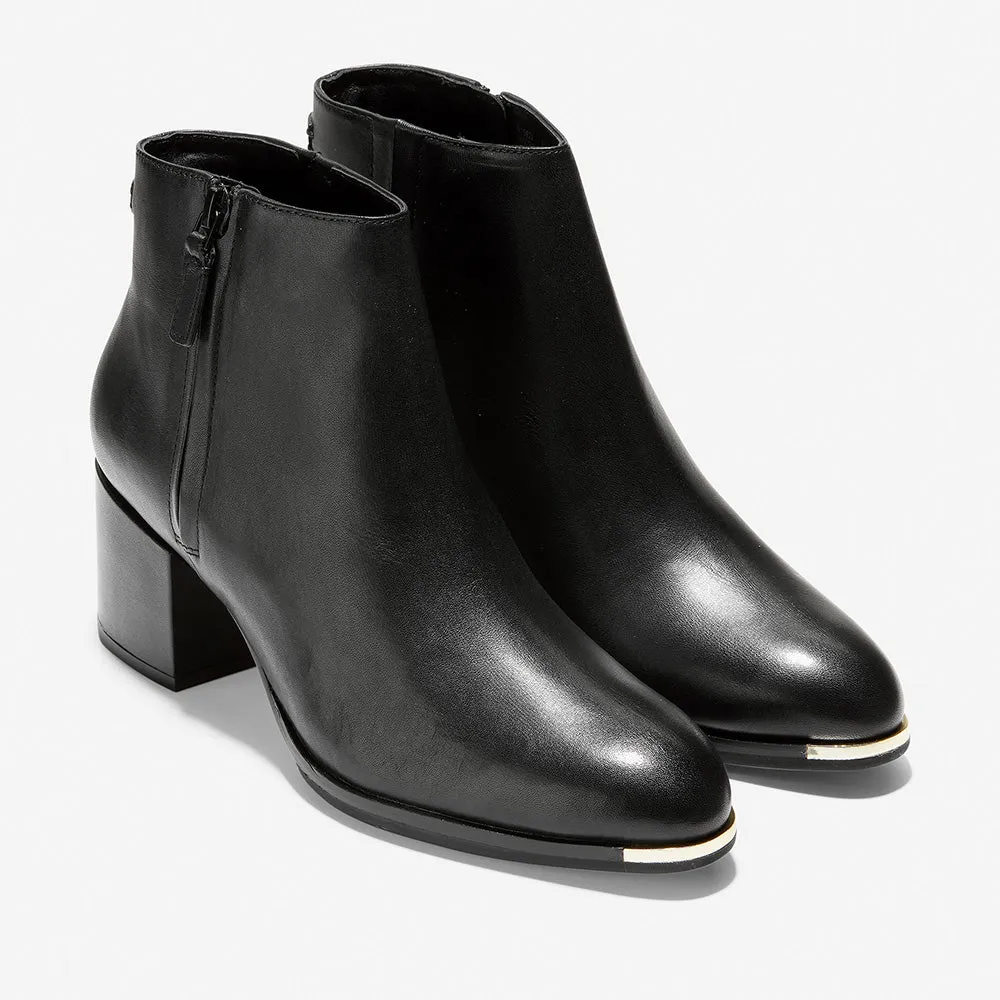Cole Haan Grand Ambition Bootie (55mm) Black Leather / Edge Brushed Gold