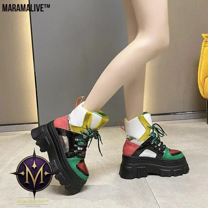 Contrasting Vintage High-top Platform Cotton Boots