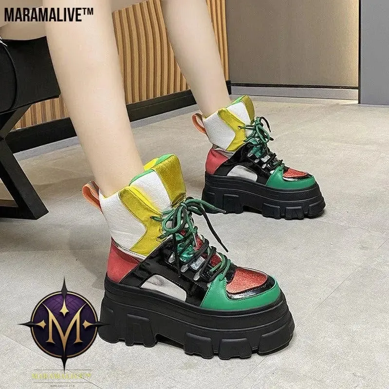 Contrasting Vintage High-top Platform Cotton Boots