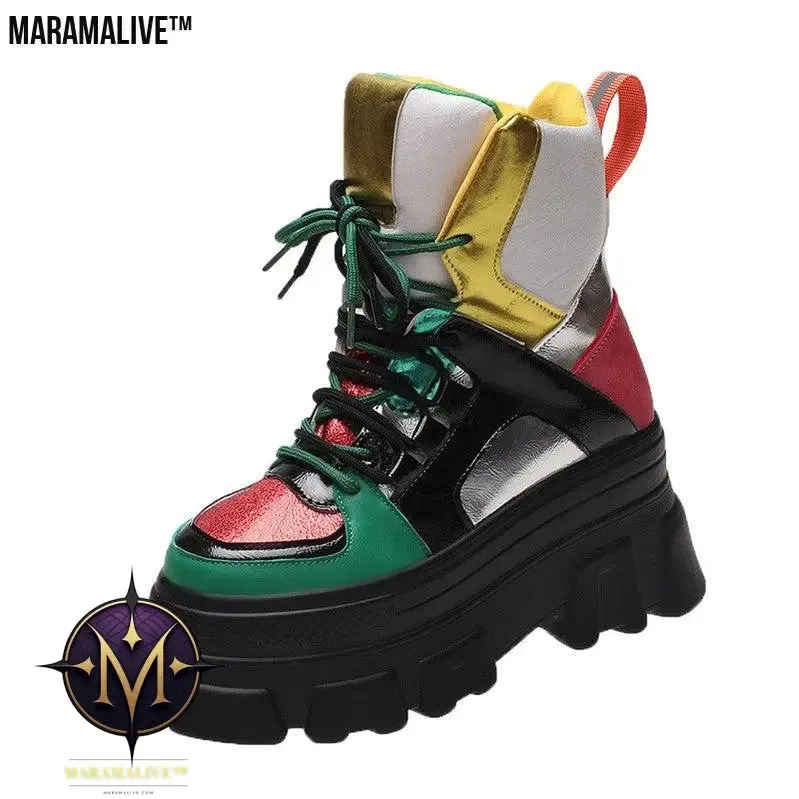 Contrasting Vintage High-top Platform Cotton Boots