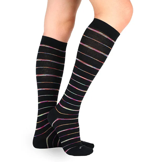 Cotton Everyday Compression Socks (15-20mmHg) - Variegated Stripes - 3 Pack