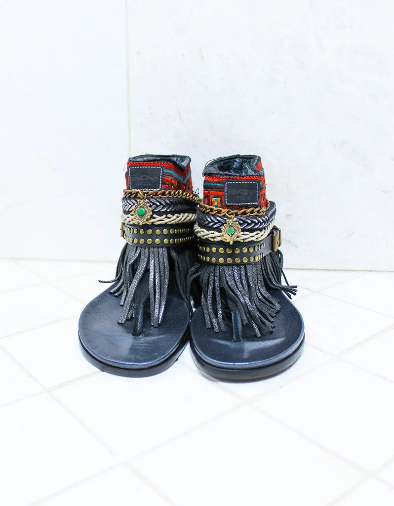 Custom Made Boho Sandals in Black | SIZE 38