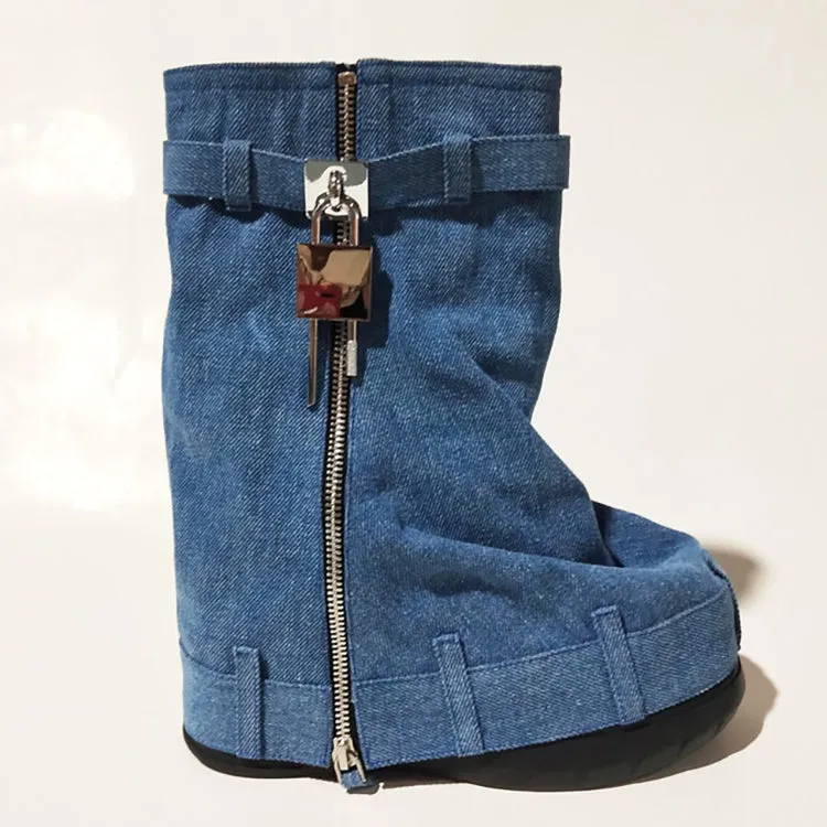 Denim Fashion Trousers Sneaker Ladies Boots