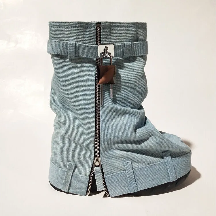 Denim Fashion Trousers Sneaker Ladies Boots