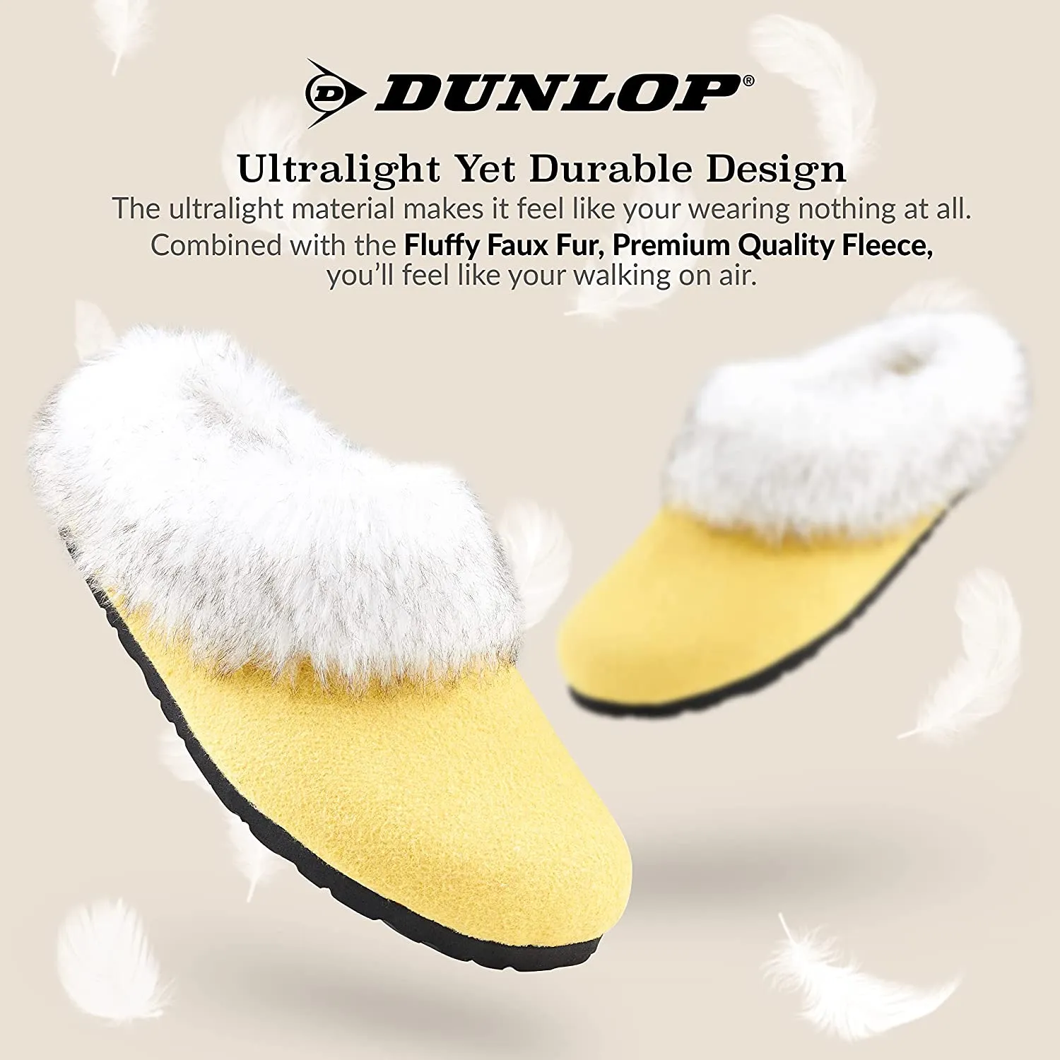 Dunlop Ladies Slippers, Fluffy Slippers Women Faux Fur, House Shoes Indoor Outdoor