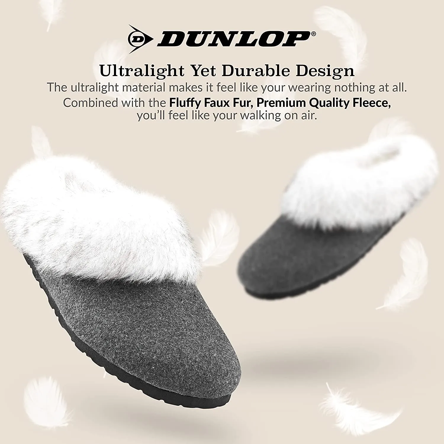 Dunlop Ladies Slippers, Fluffy Slippers Women Faux Fur, House Shoes Indoor Outdoor