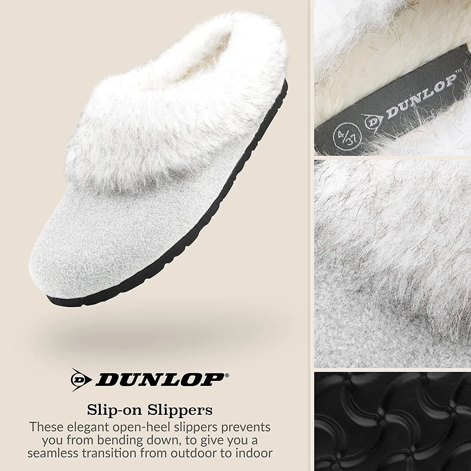 Dunlop Ladies Slippers, Fluffy Slippers Women Faux Fur, House Shoes Indoor Outdoor