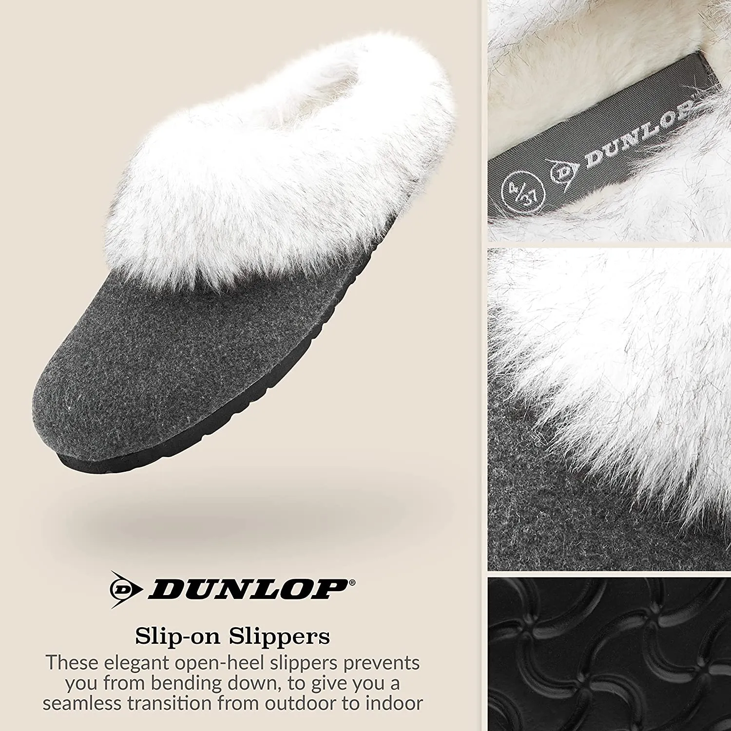 Dunlop Ladies Slippers, Fluffy Slippers Women Faux Fur, House Shoes Indoor Outdoor