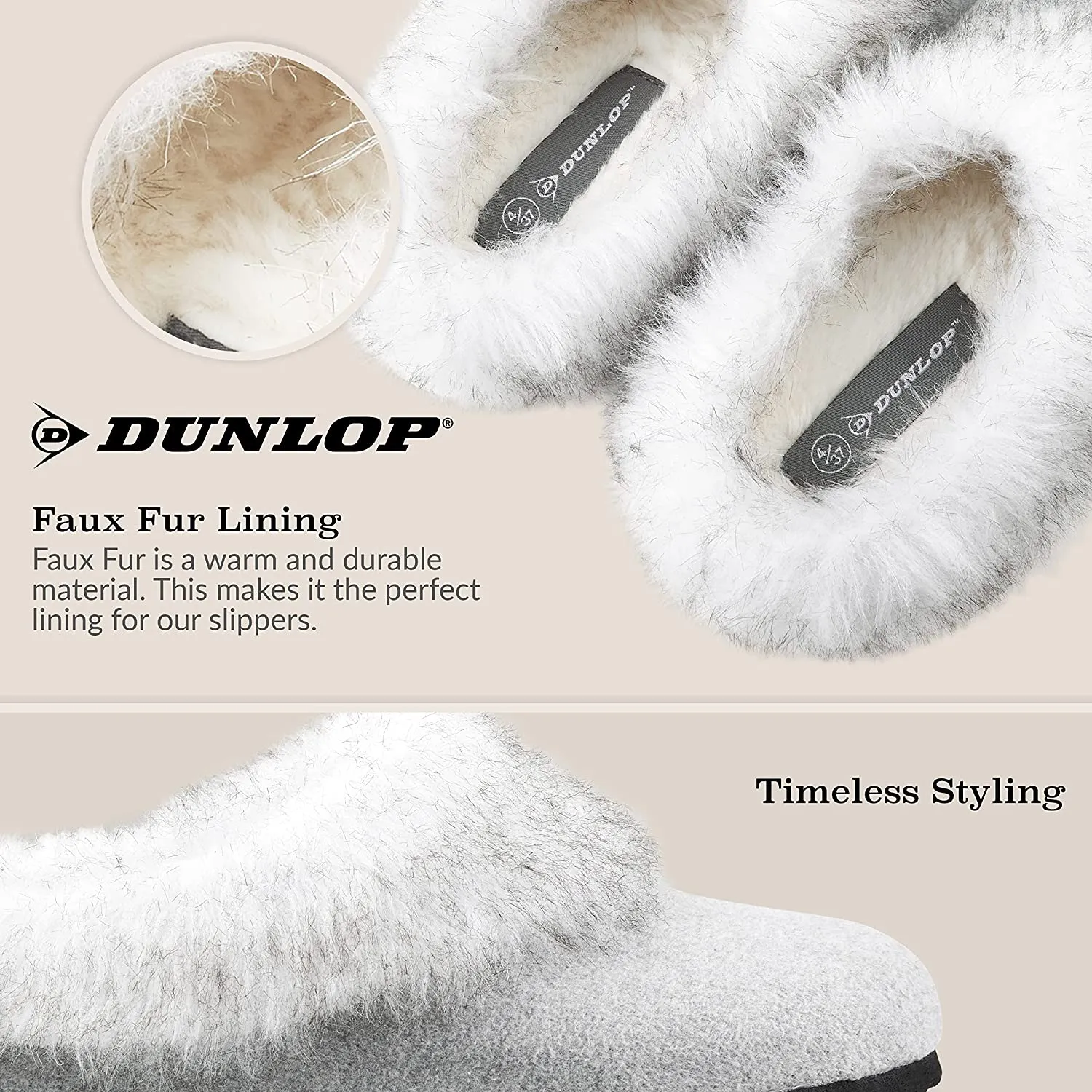 Dunlop Ladies Slippers, Fluffy Slippers Women Faux Fur, House Shoes Indoor Outdoor