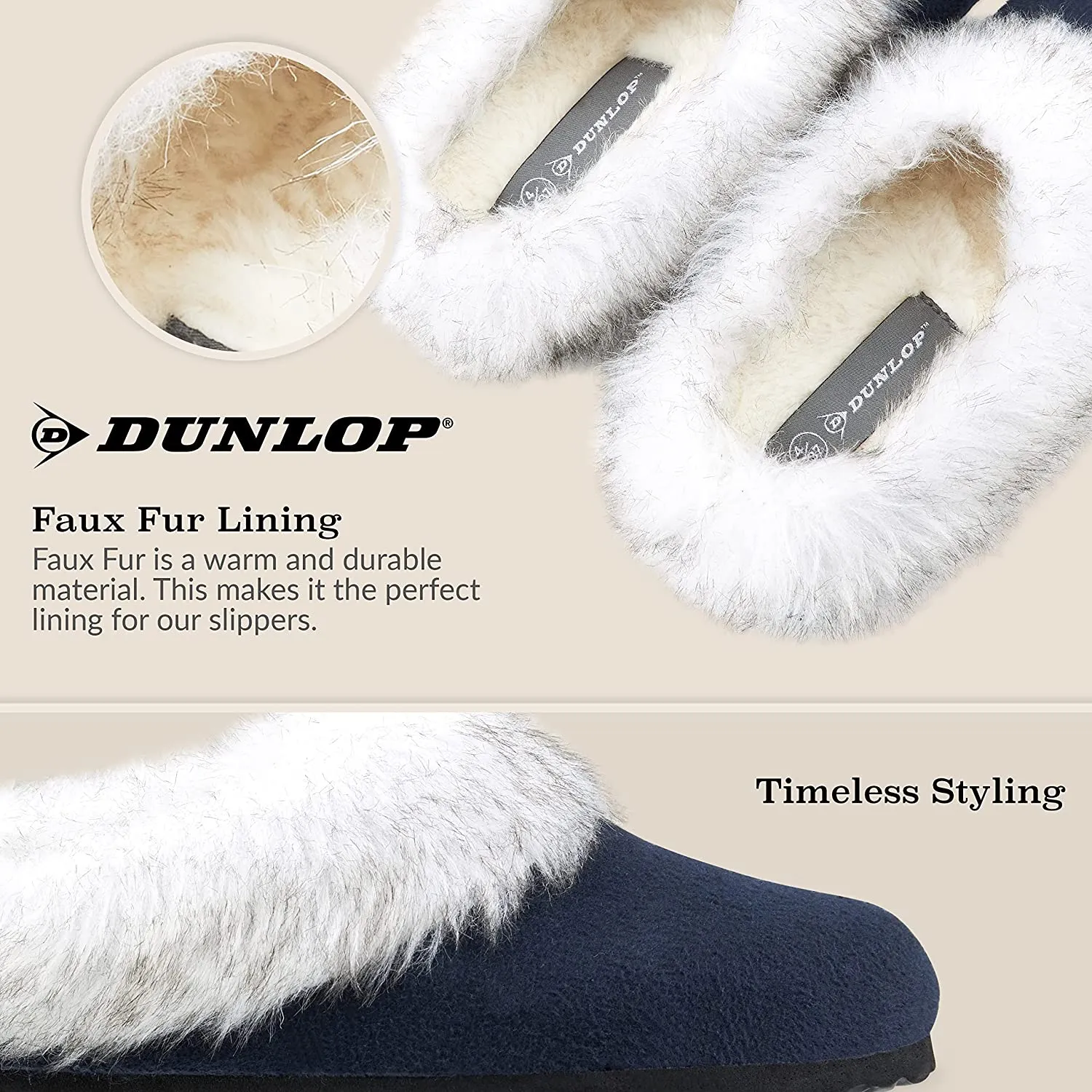 Dunlop Ladies Slippers, Fluffy Slippers Women Faux Fur, House Shoes Indoor Outdoor