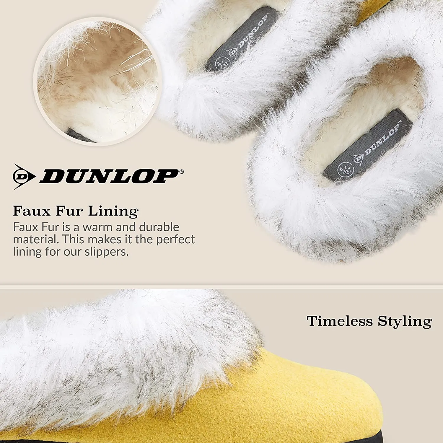 Dunlop Ladies Slippers, Fluffy Slippers Women Faux Fur, House Shoes Indoor Outdoor