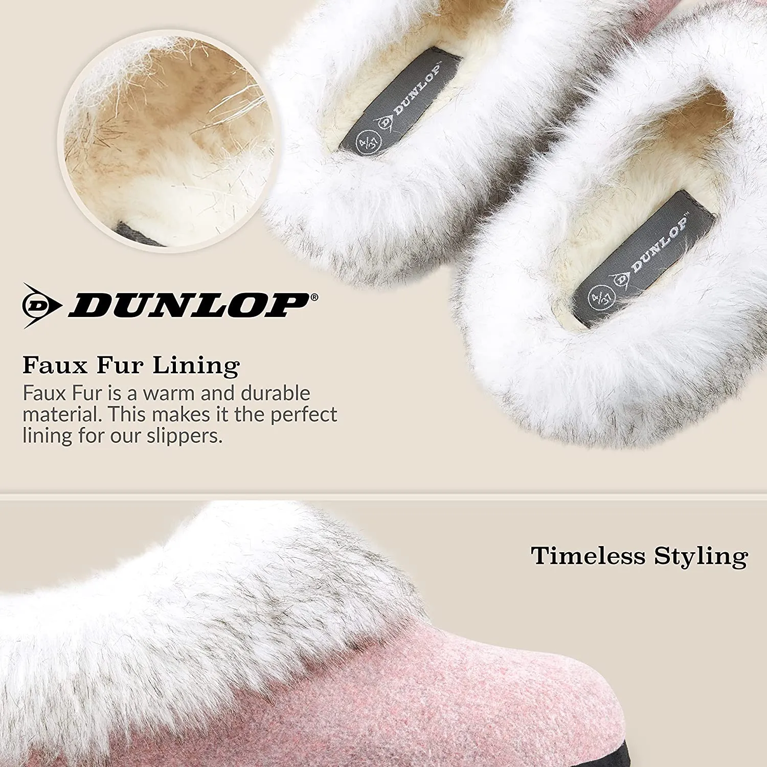Dunlop Ladies Slippers, Fluffy Slippers Women Faux Fur, House Shoes Indoor Outdoor