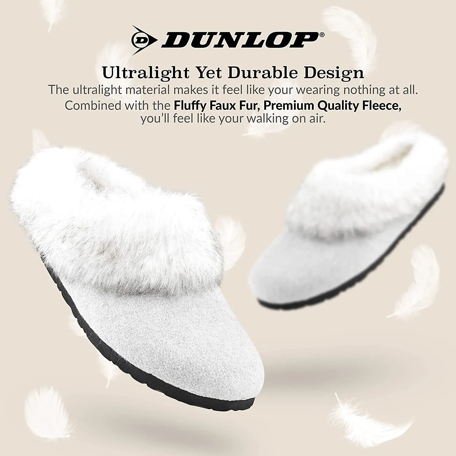 Dunlop Ladies Slippers, Fluffy Slippers Women Faux Fur, House Shoes Indoor Outdoor