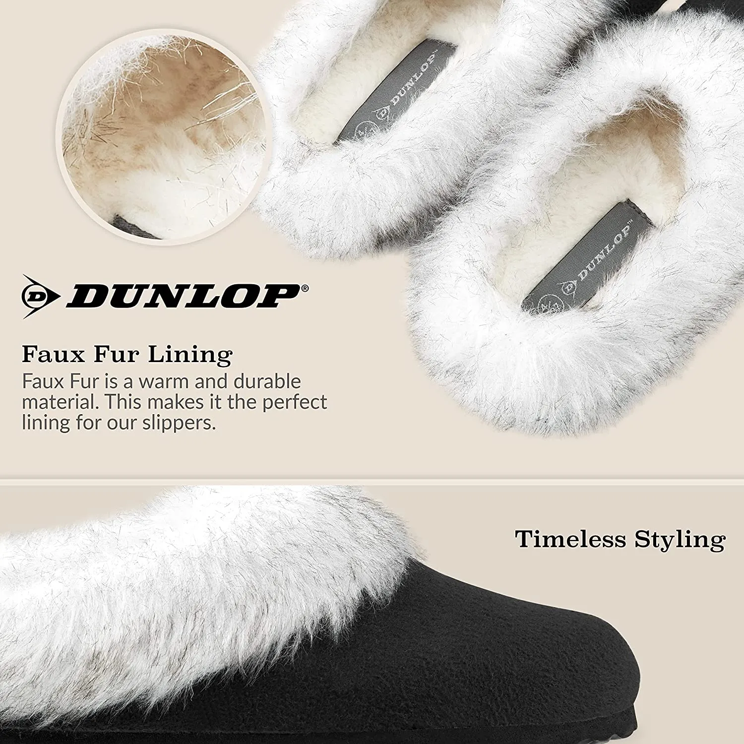 Dunlop Ladies Slippers, Fluffy Slippers Women Faux Fur, House Shoes Indoor Outdoor