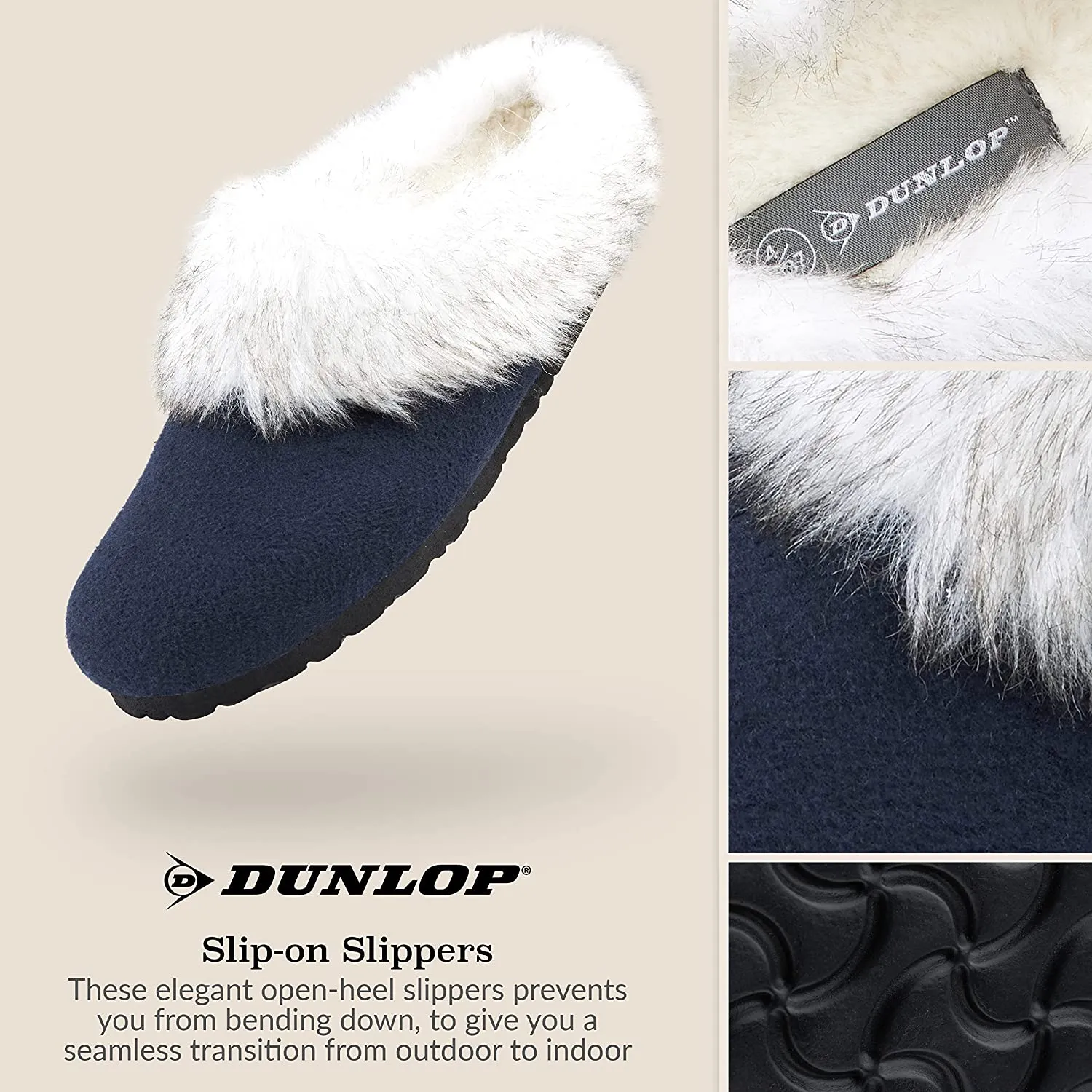 Dunlop Ladies Slippers, Fluffy Slippers Women Faux Fur, House Shoes Indoor Outdoor