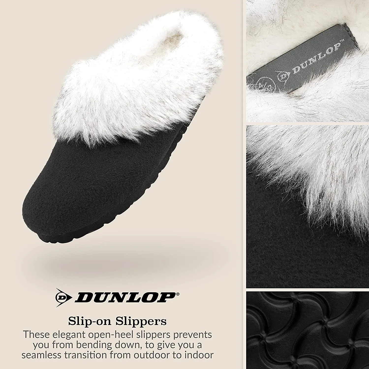 Dunlop Ladies Slippers, Fluffy Slippers Women Faux Fur, House Shoes Indoor Outdoor