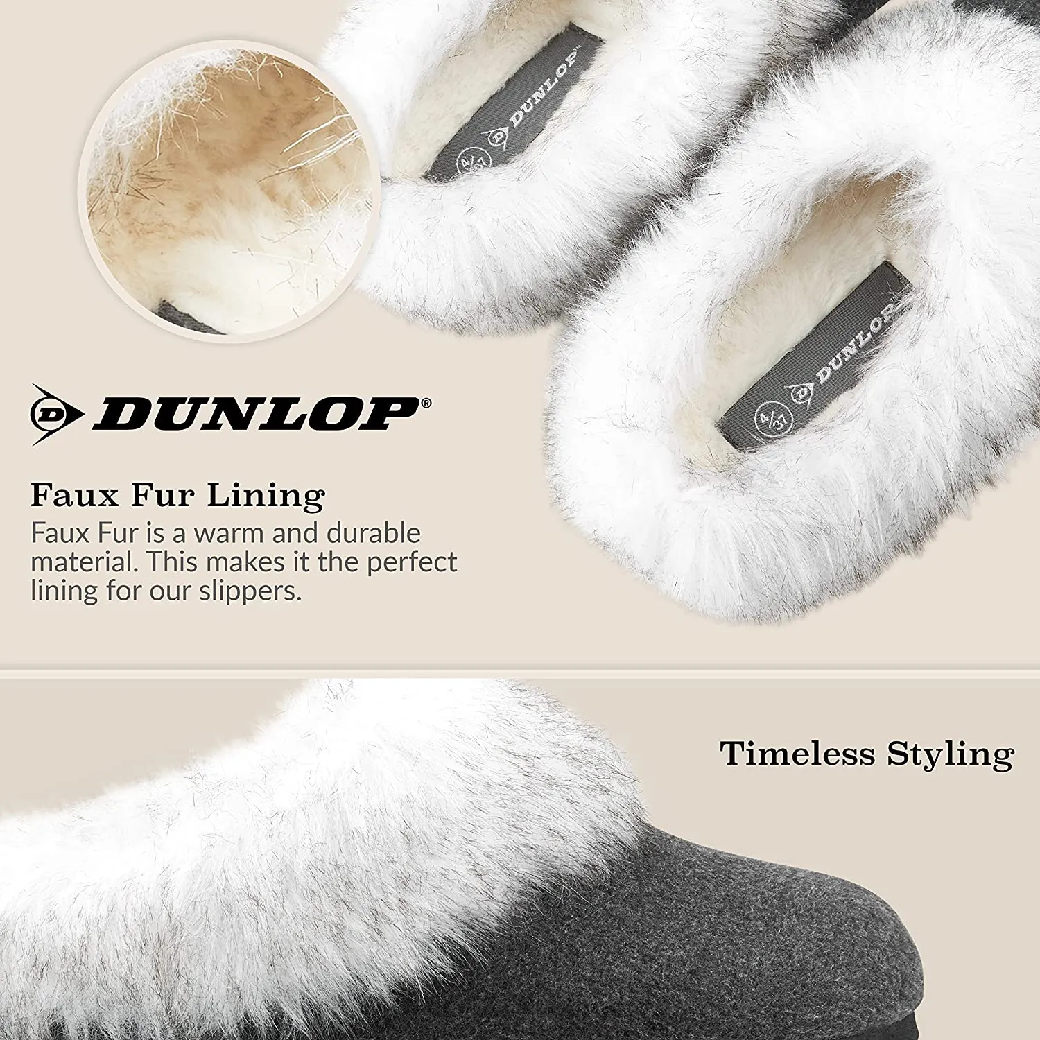Dunlop Ladies Slippers, Fluffy Slippers Women Faux Fur, House Shoes Indoor Outdoor