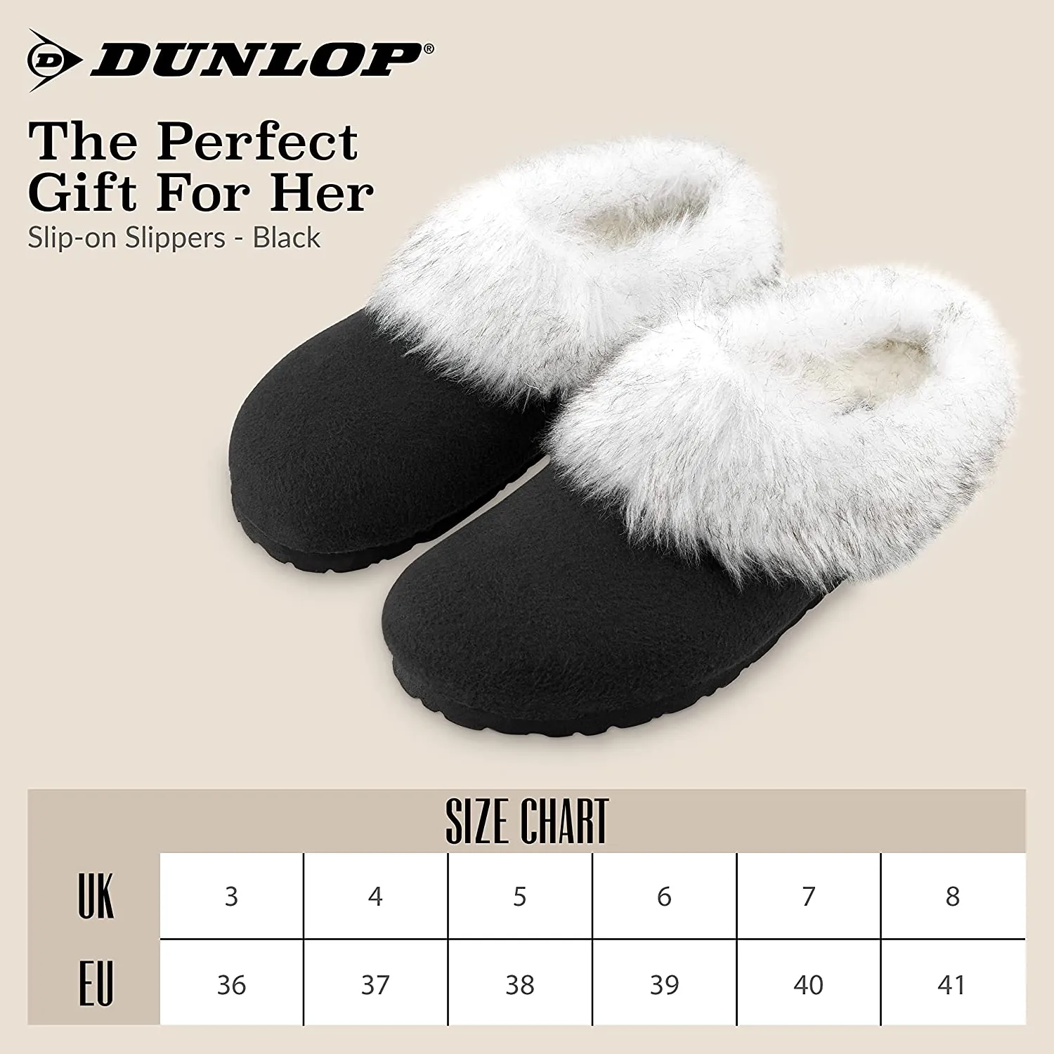 Dunlop Ladies Slippers, Fluffy Slippers Women Faux Fur, House Shoes Indoor Outdoor