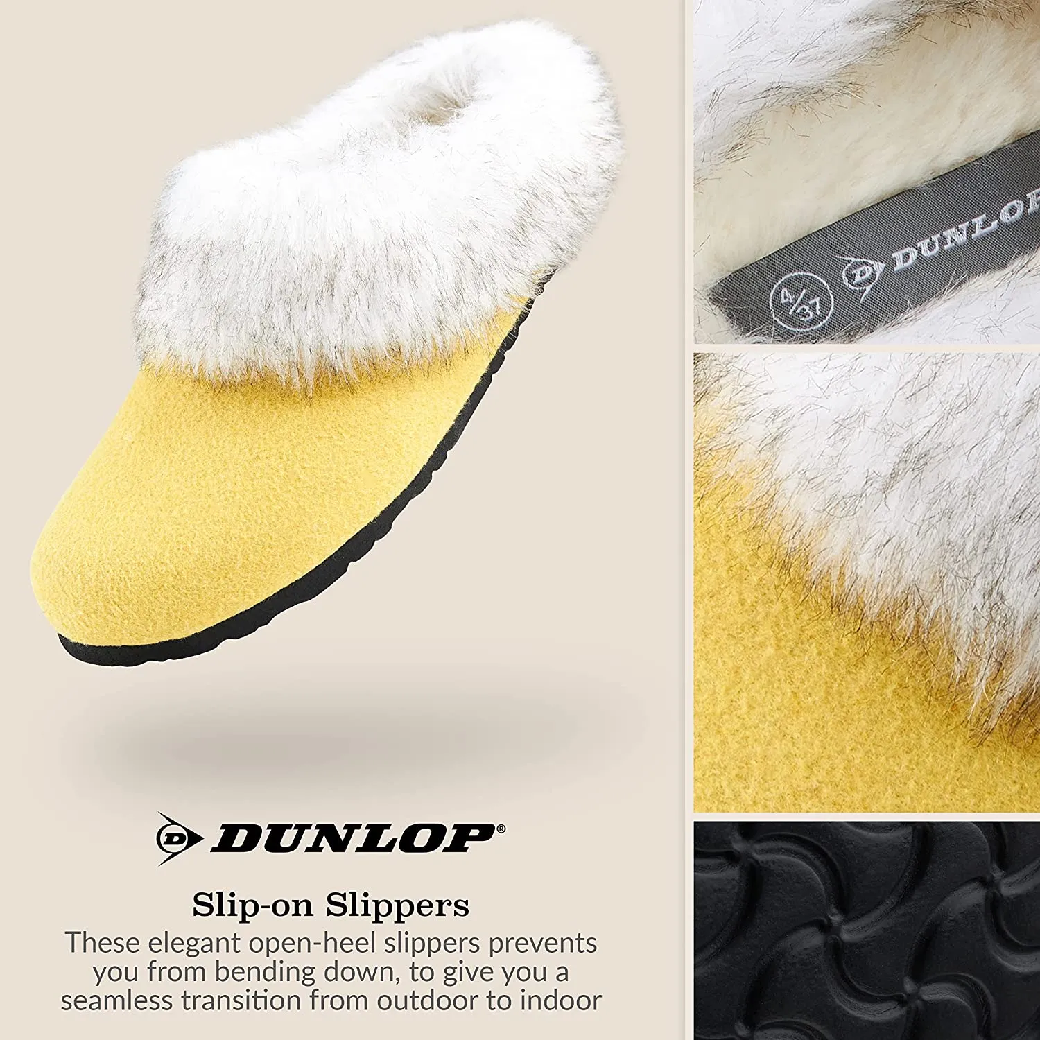 Dunlop Ladies Slippers, Fluffy Slippers Women Faux Fur, House Shoes Indoor Outdoor