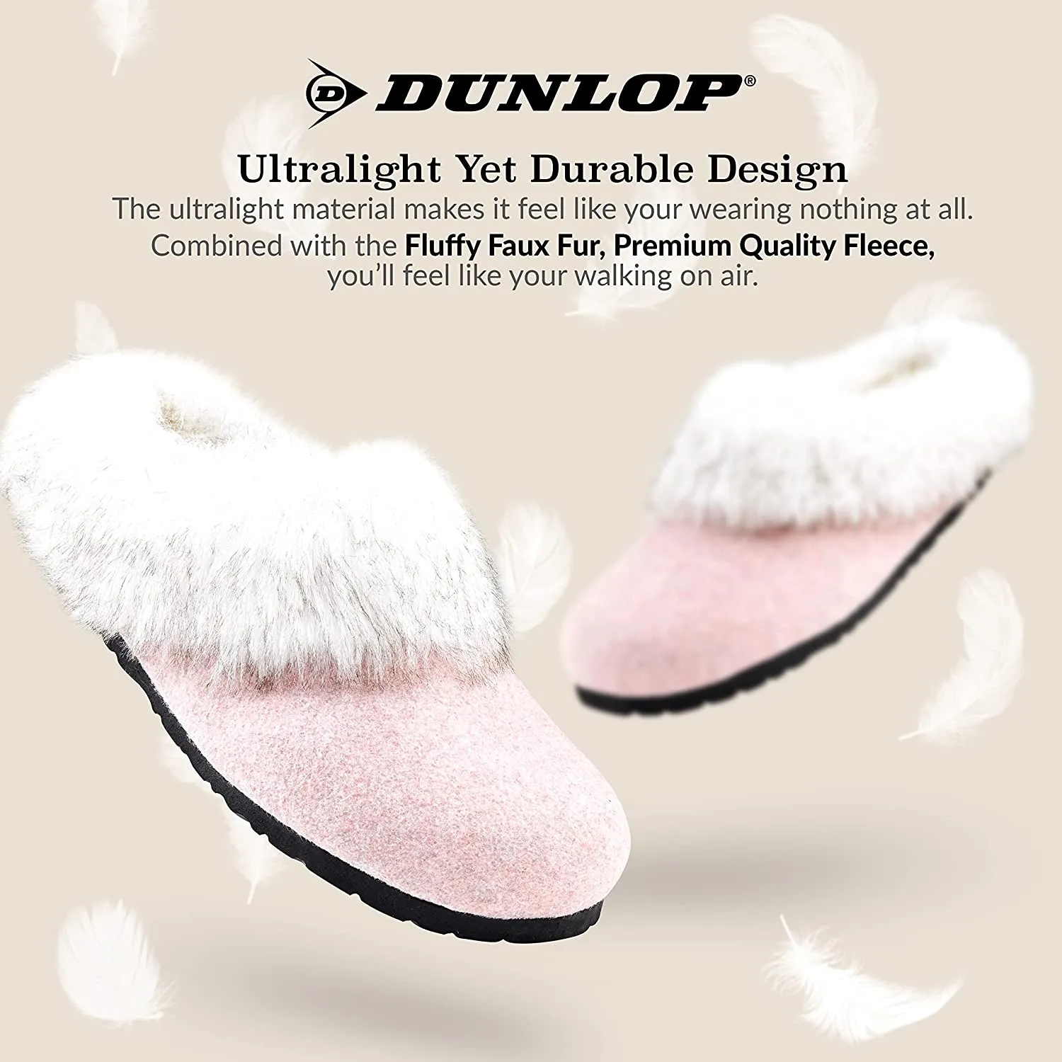 Dunlop Ladies Slippers, Fluffy Slippers Women Faux Fur, House Shoes Indoor Outdoor