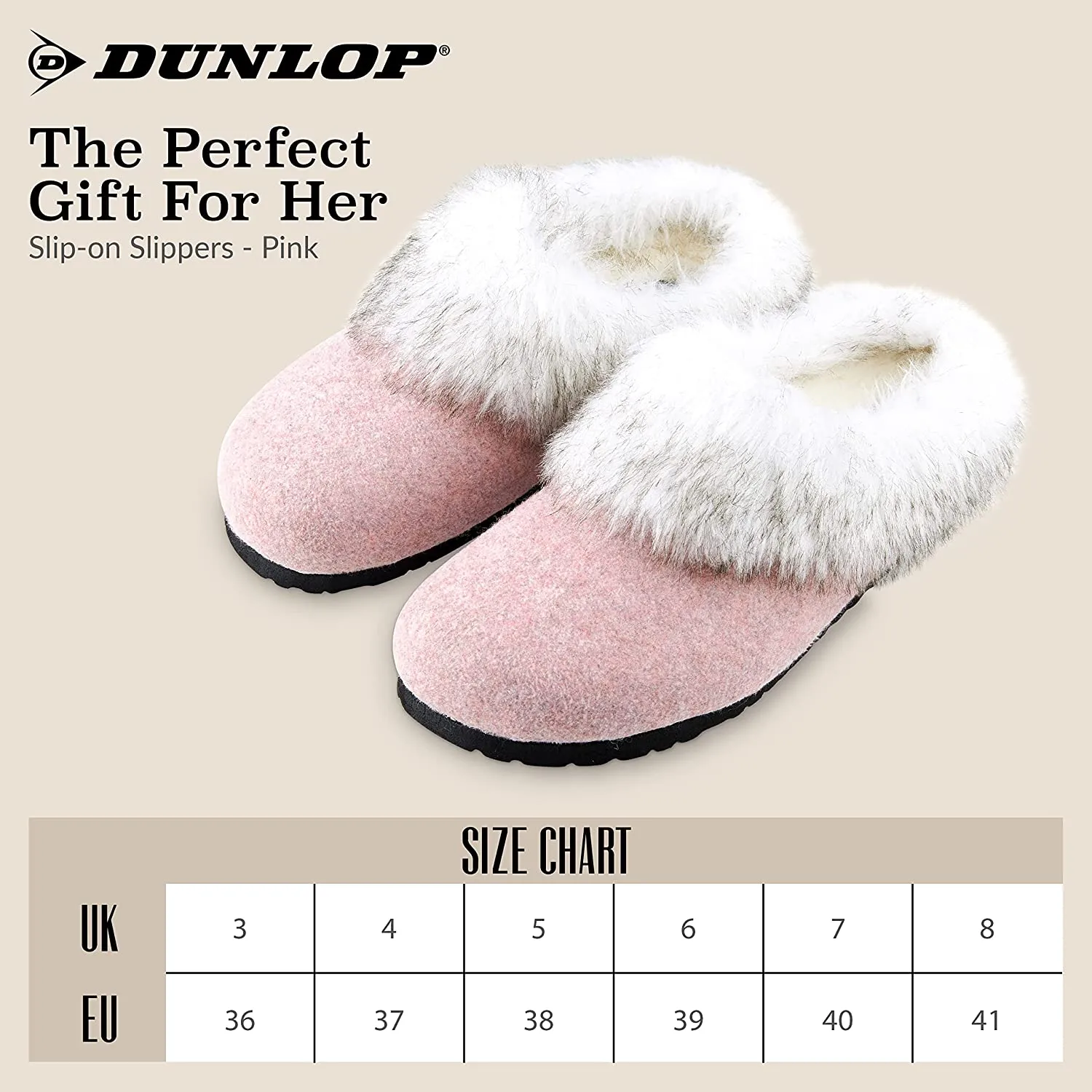 Dunlop Ladies Slippers, Fluffy Slippers Women Faux Fur, House Shoes Indoor Outdoor