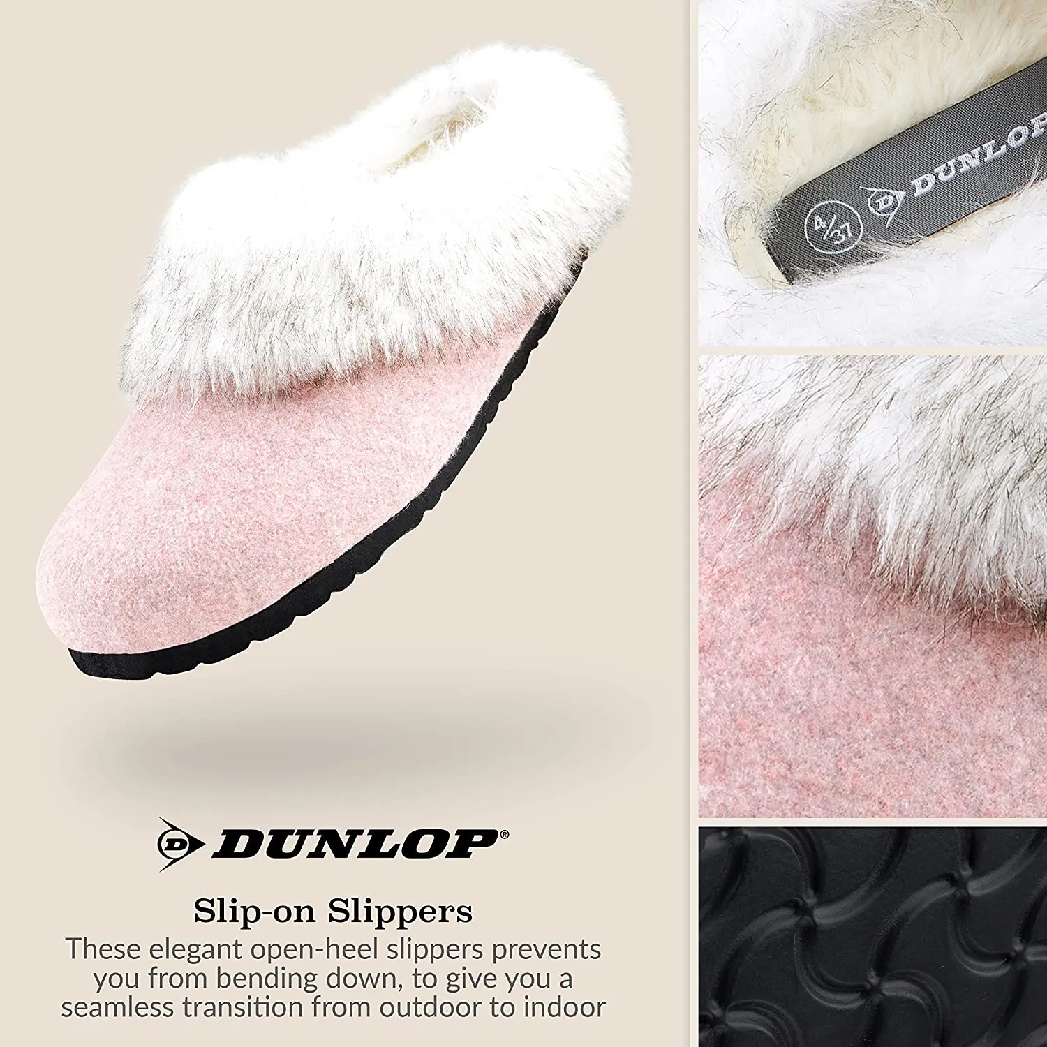 Dunlop Ladies Slippers, Fluffy Slippers Women Faux Fur, House Shoes Indoor Outdoor