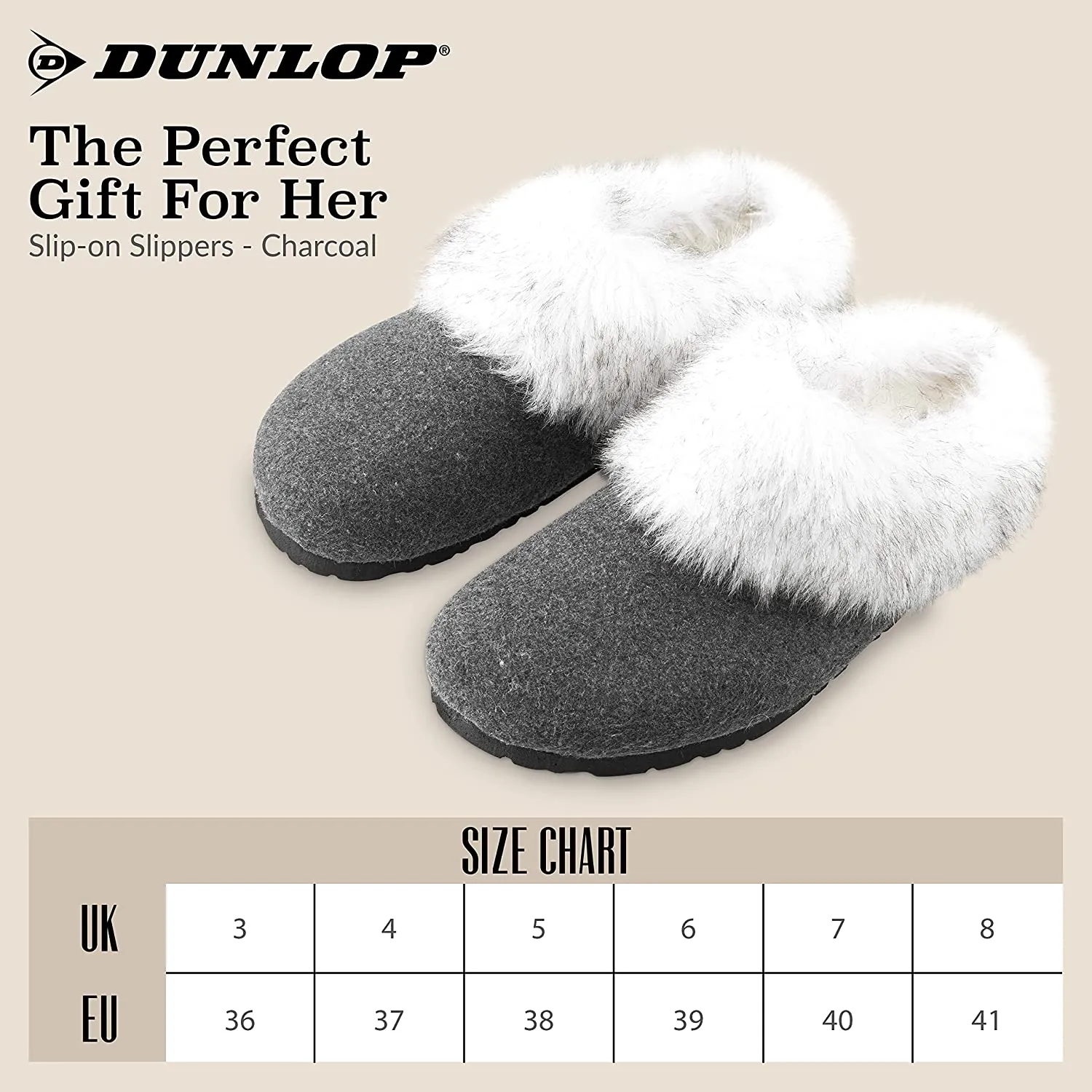 Dunlop Ladies Slippers, Fluffy Slippers Women Faux Fur, House Shoes Indoor Outdoor