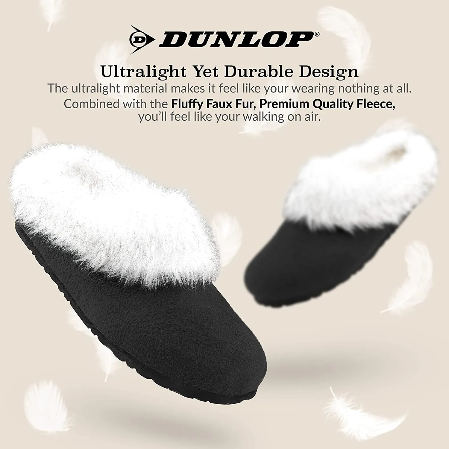 Dunlop Ladies Slippers, Fluffy Slippers Women Faux Fur, House Shoes Indoor Outdoor