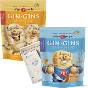 Gin Gins Ginger Candy Variety Pack of 2 Bundle - 1 of each flavor (Gin Gins Super Strength Ginger Candy, Gin Gins Double Strength Hard Ginger Candy) Organic, Vegan, Gluten Free Ginger Chews Candy