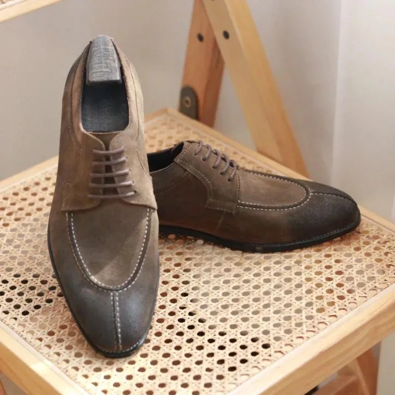 Handmade Brown Cow Suede Men's Derby Shoes