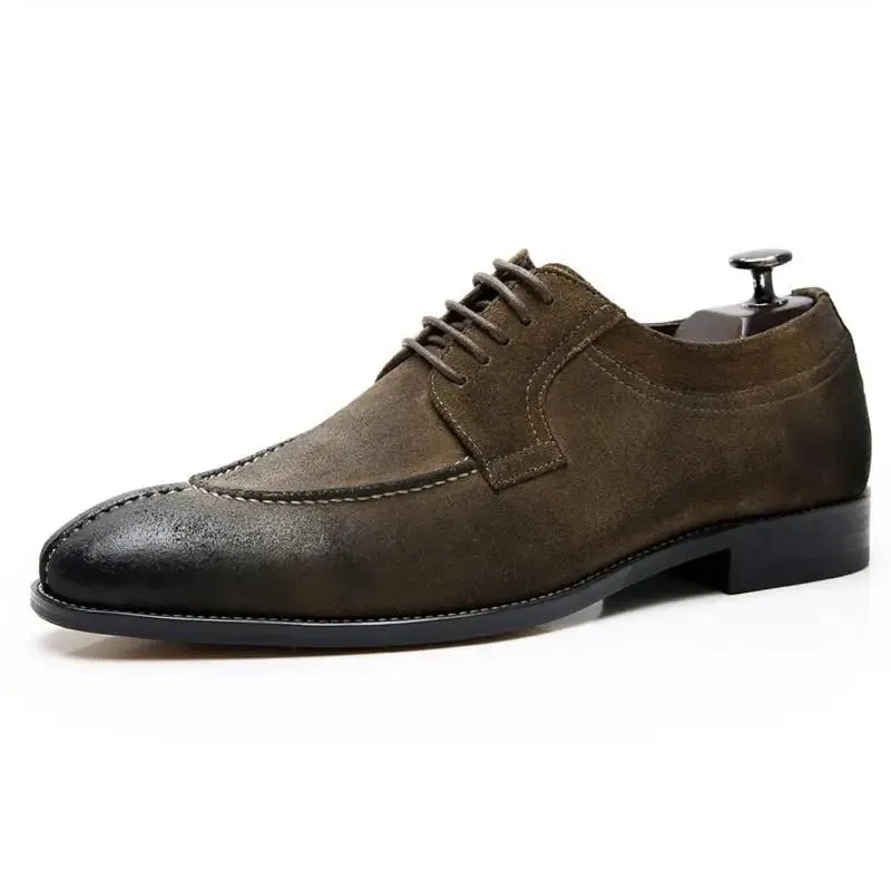 Handmade Brown Cow Suede Men's Derby Shoes