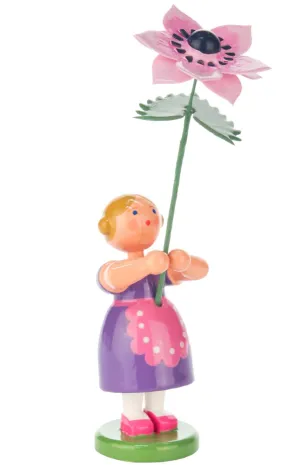 Handmade Wooden Flower Girl from Germany: Pink Anemone