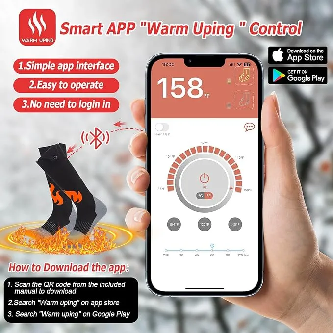 Heated Socks Women Rechargeable Washable with 2 Pack 5000 mAh Batteries, App Control Electric Foot Warmers for Men Rechargeable with 5 Temperature 5 Timer Gear Battery Heated Socks to 11 Hours