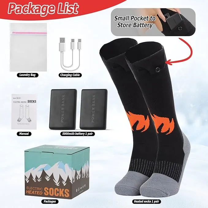 Heated Socks Women Rechargeable Washable with 2 Pack 5000 mAh Batteries, App Control Electric Foot Warmers for Men Rechargeable with 5 Temperature 5 Timer Gear Battery Heated Socks to 11 Hours