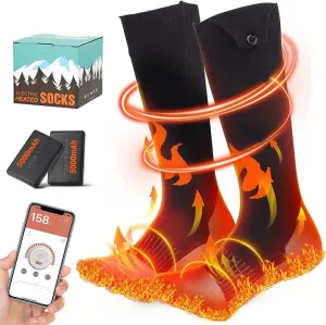 Heated Socks Women Rechargeable Washable with 2 Pack 5000 mAh Batteries, App Control Electric Foot Warmers for Men Rechargeable with 5 Temperature 5 Timer Gear Battery Heated Socks to 11 Hours