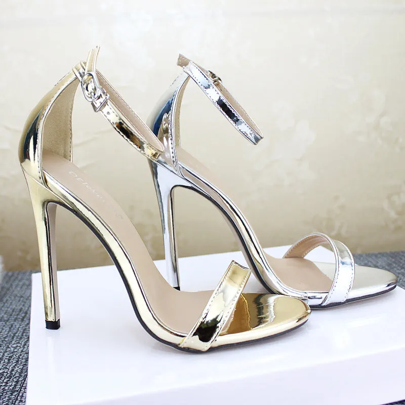 High Heels Sandals With Buckle Gold Silver Wedding Shoes Large Size 43 Female Heels Shoes ZL