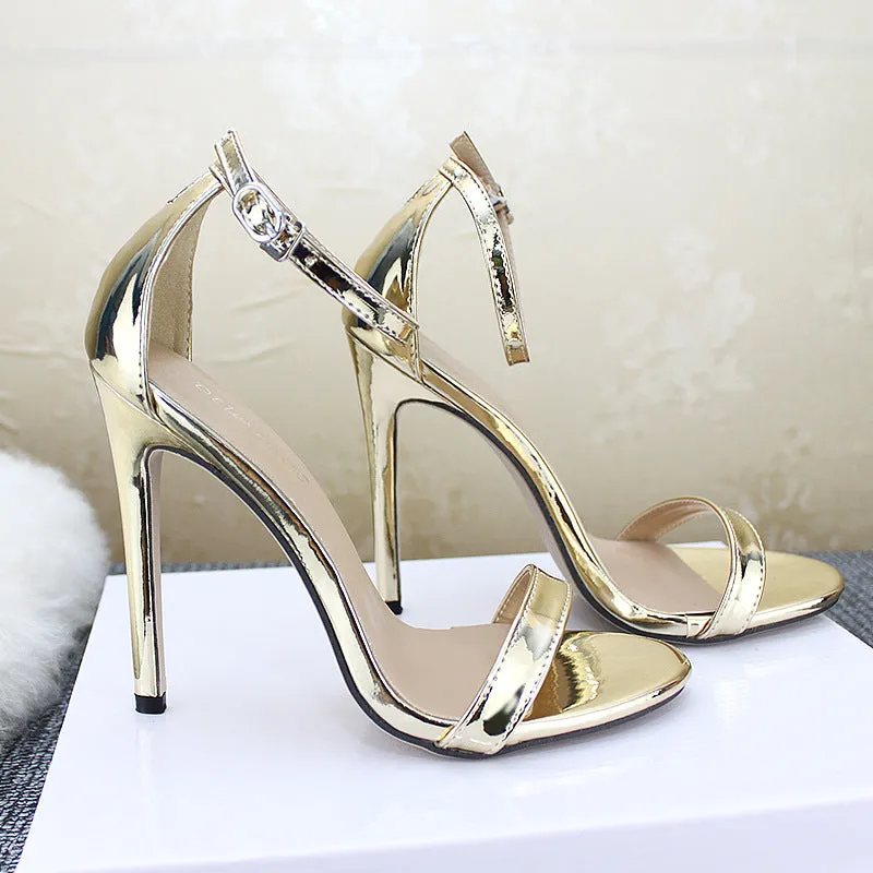 High Heels Sandals With Buckle Gold Silver Wedding Shoes Large Size 43 Female Heels Shoes ZL