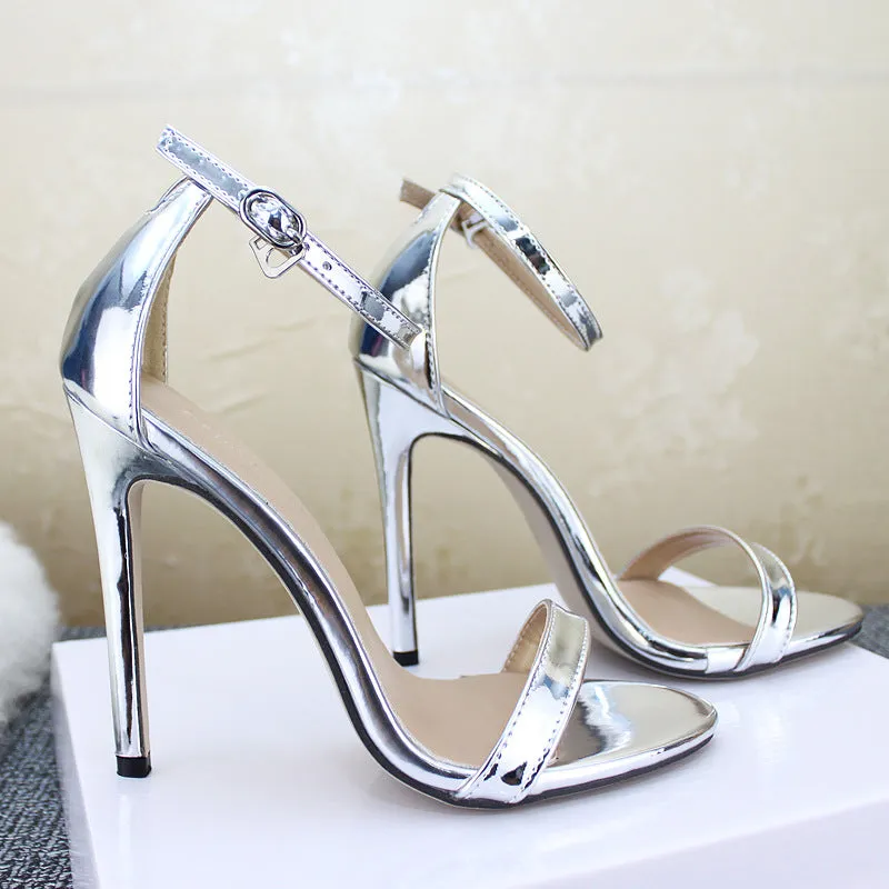 High Heels Sandals With Buckle Gold Silver Wedding Shoes Large Size 43 Female Heels Shoes ZL