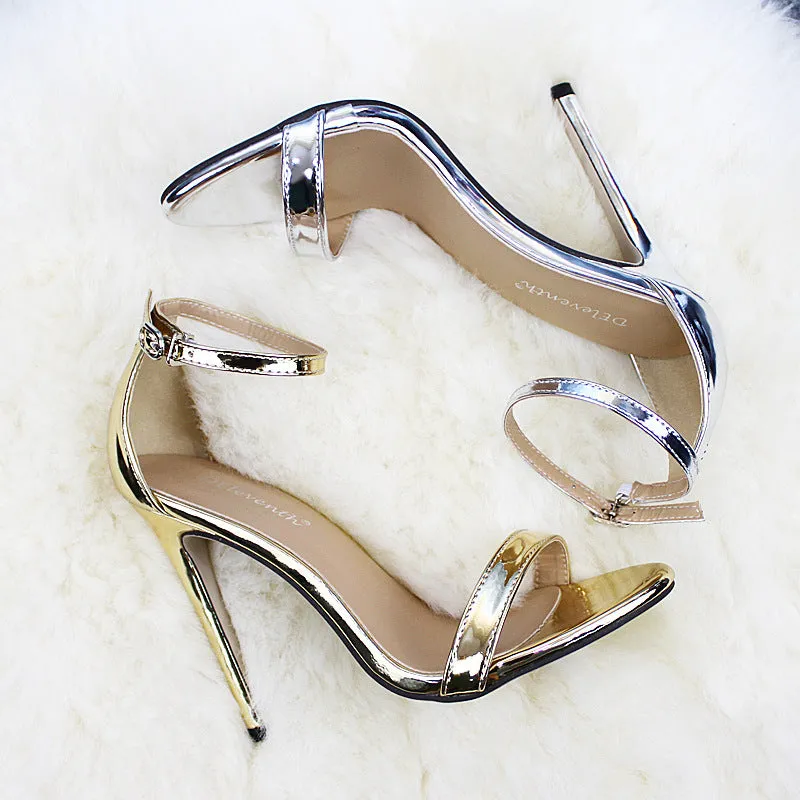 High Heels Sandals With Buckle Gold Silver Wedding Shoes Large Size 43 Female Heels Shoes ZL