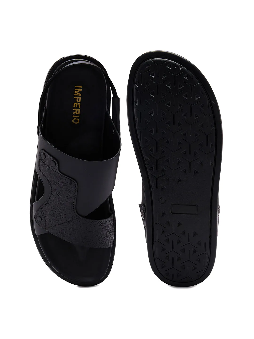Imperio By Regal Black Men Textured Leather Sandals