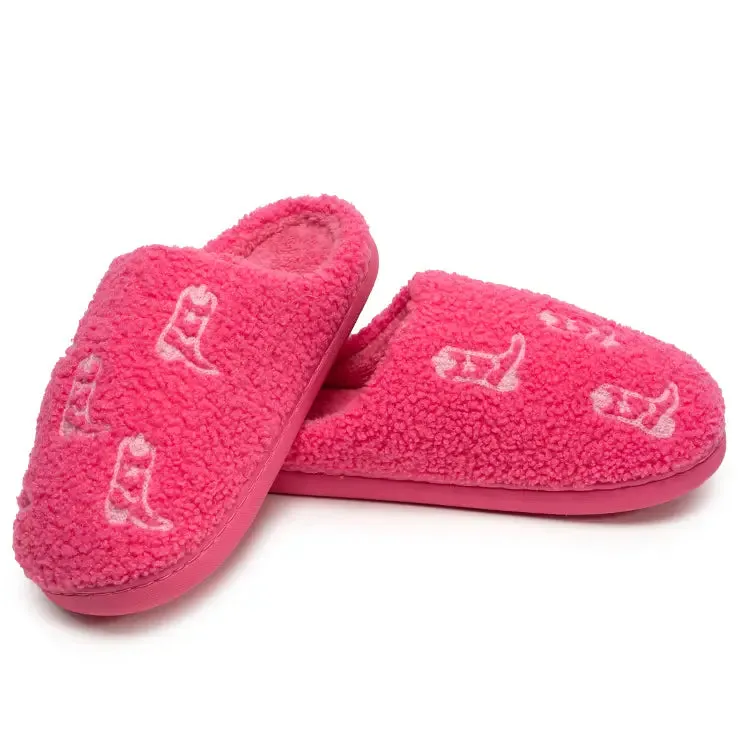 Indoor / Outdoor Slippers - White Cowgirl Boots - Pink